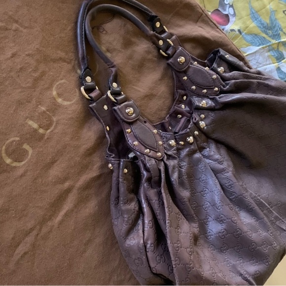 Gucci vintage leather bag brown large with dusting bag - Picture 7 of 9